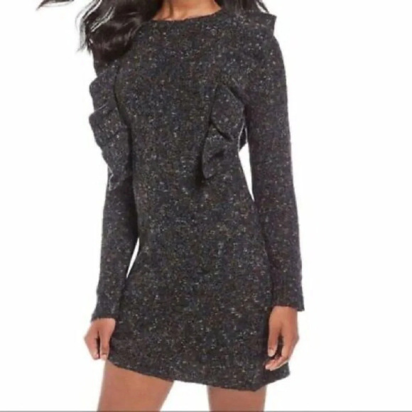 NWT Chelsea & Violet Ruffle Shoulder Sweater Dress Slate wool blend brown SZ S - Picture 1 of 12